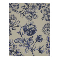 Motif floral botanique toile bleue vintage antique