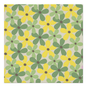 Poster Motif floral rétro années 70 vert jaune Y2K