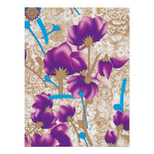 Poster Motif floral vif avec violet et bleu f