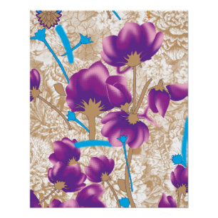 Poster Motif floral vif avec violet et bleu f