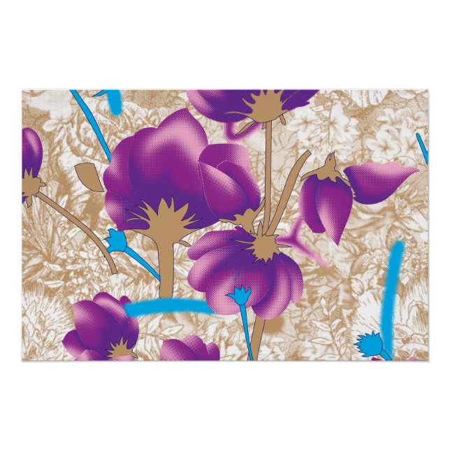 Poster Motif floral vif avec violet et bleu f (Devant)