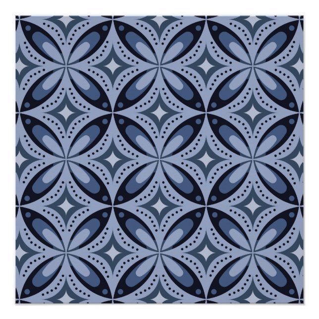 Poster Motif géométrique bleu de style rétro (Devant)