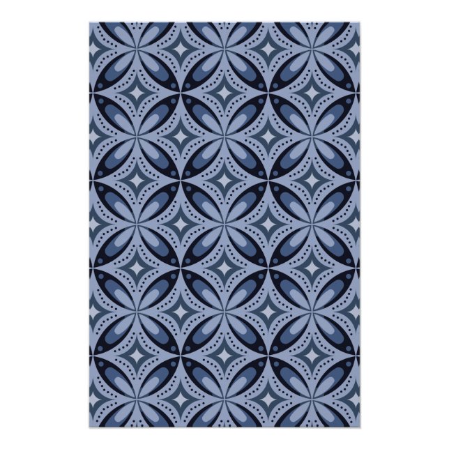Poster Motif géométrique bleu style rétro (Devant)
