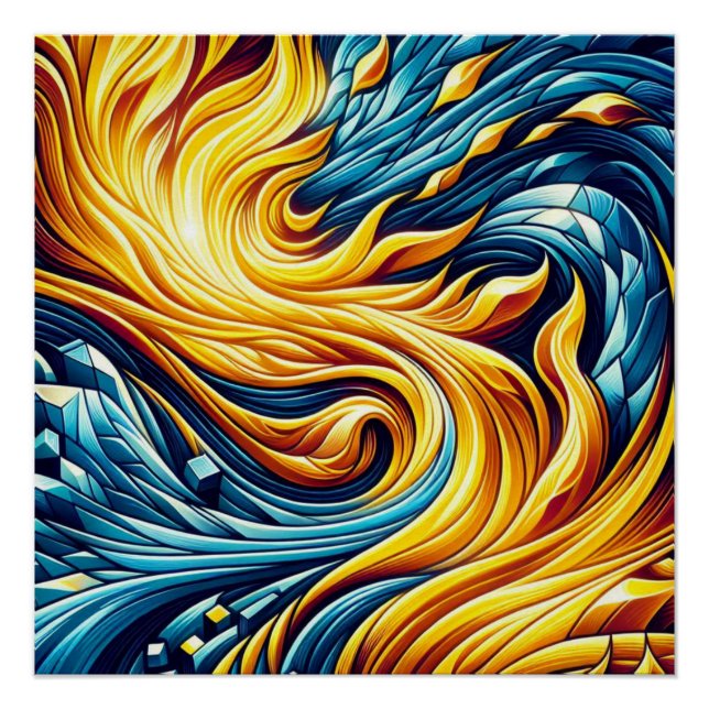 Poster Motif géométrique de glace de feu jaune (Devant)