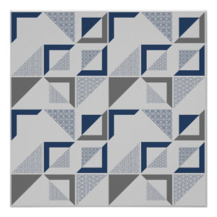Poster Motif géométrique gris bleu Abstrait moderne