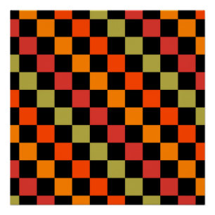 Poster Motif Gingham à carreaux orange et noir