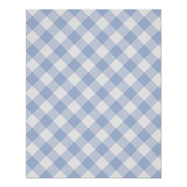 Poster Motif Gingham Bleu Clair Imprimé Carreaux Classiqu (Devant)