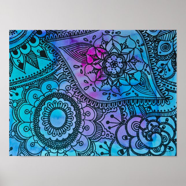 Poster Motif Hippie Bleu Par Megaflora (Devant)