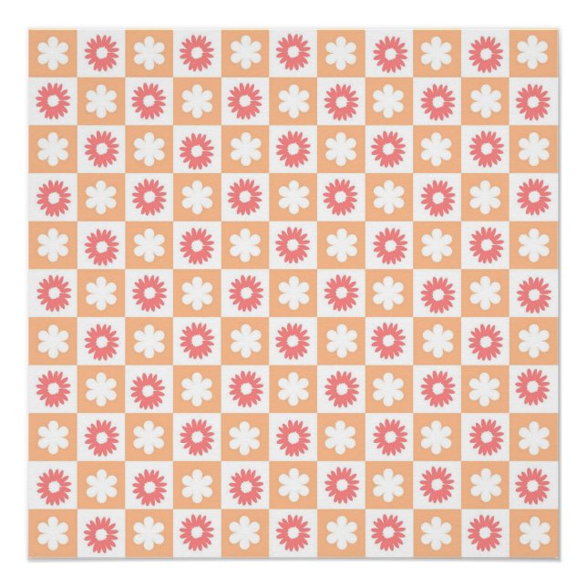 Poster Motif Hippie Flower Checkerboard (Devant)
