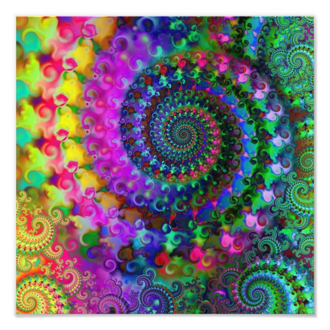 Poster Motif hippy arc-en-ciel fractal (Devant)