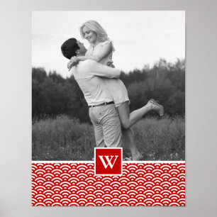 Poster Motif japonais rouge   Photo avec Monogramme