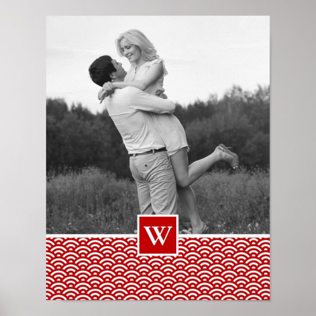 Poster Motif japonais rouge | Photo avec Monogramme (Devant)