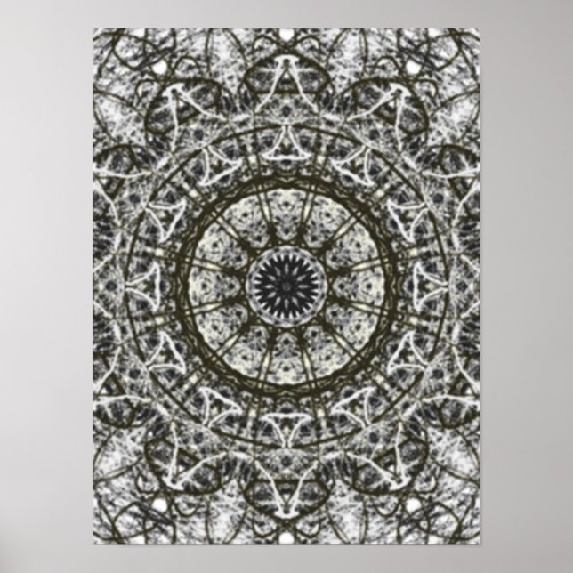 Poster motif kaléidoscope noir blanc (Devant)