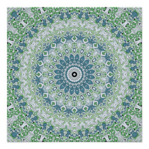 Poster Motif Mandala Côtier Vert de Mer et Bleu
