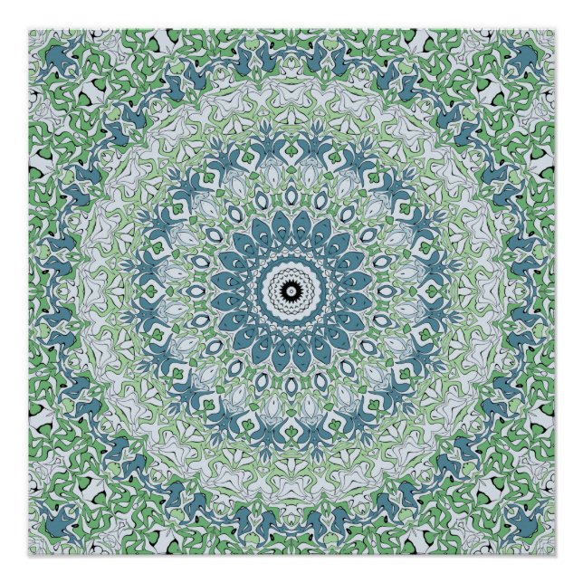 Poster Motif Mandala Côtier Vert de Mer et Bleu (Devant)