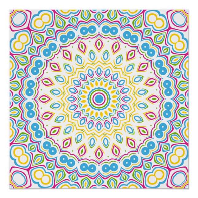 Poster Motif Mandala Multicolore Coloré (Devant)
