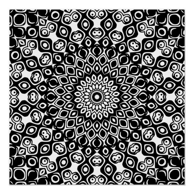 Poster Motif Mandala noir et blanc (Devant)