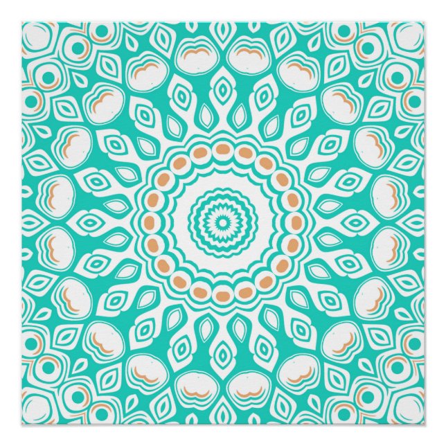 Poster Motif Mandala Océan Turquoise et Beige (Devant)