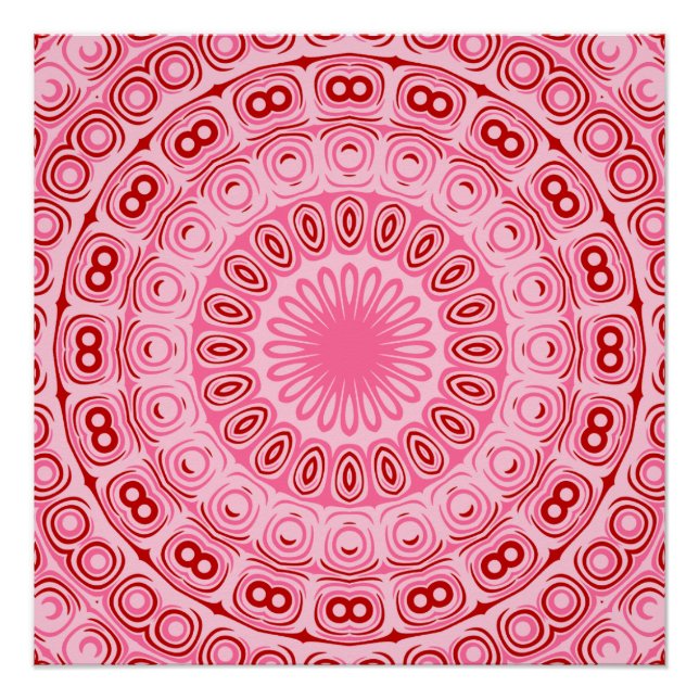 Poster Motif Mandala Rouge et Rose (Devant)