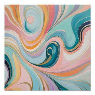 Poster Motif marbre métallisé pastel coloré