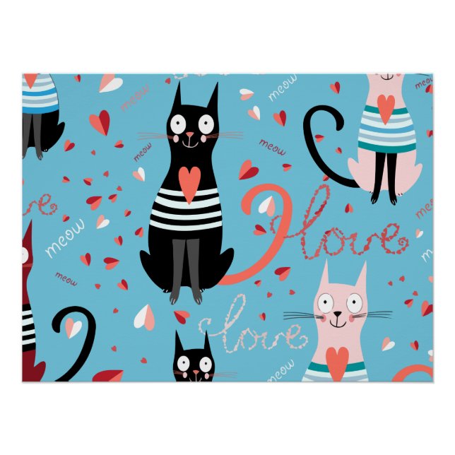 Poster Motif mignon de chats sur un arrière - plan bleu (Devant)