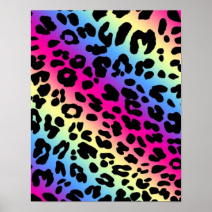 Poster Motif Neon Rainbow Leopard Imprimer
