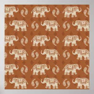 Poster Motif orange de caravane d'éléphant