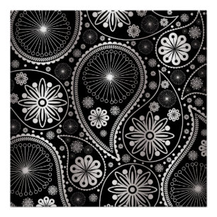 Poster Motif paisley argenté