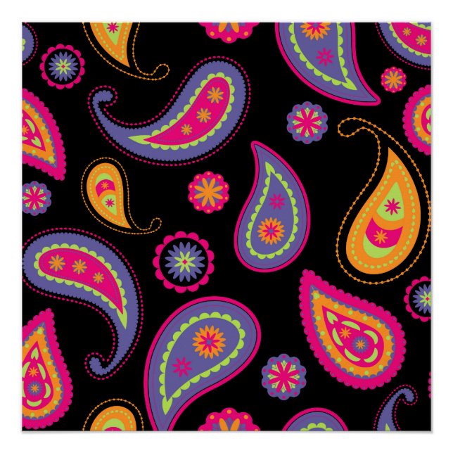 Poster Motif Paisley sans couture Coloré (Devant)