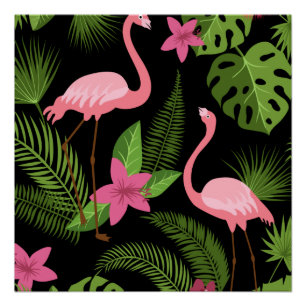 Poster Motif Paon Rose avec Fleur