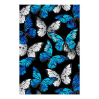 Motif sans couleur foncée avec papillons bleus Mor