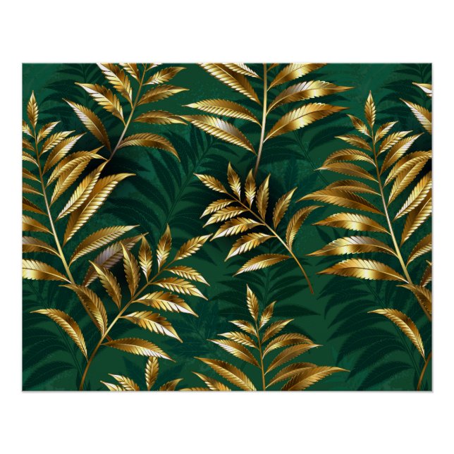 Poster Motif sans couture avec des fougères dorées (Devant)