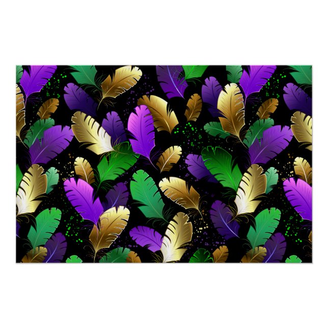 Poster Motif sans couture avec des plumes de Mardi Gras (Devant)