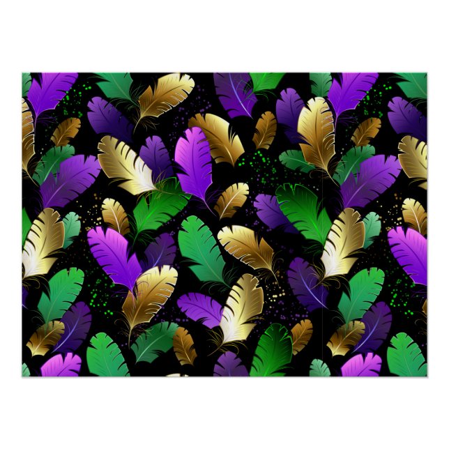 Poster Motif sans couture avec des plumes de Mardi Gras (Devant)