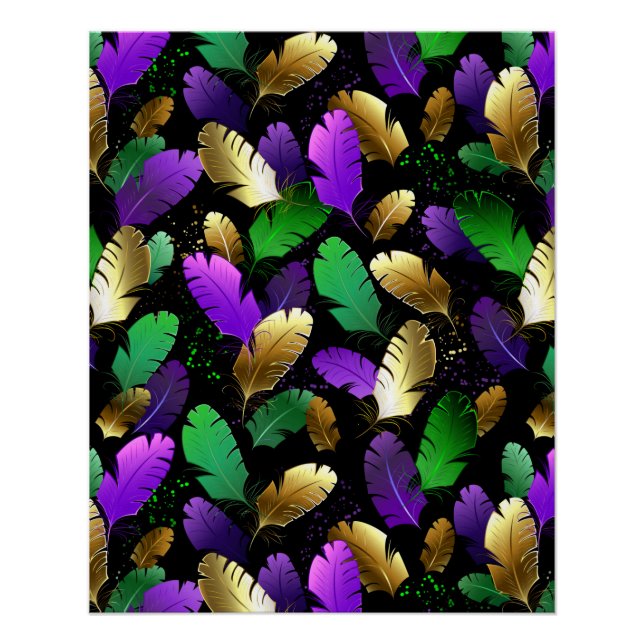 Poster Motif sans couture avec des plumes de Mardi Gras (Devant)