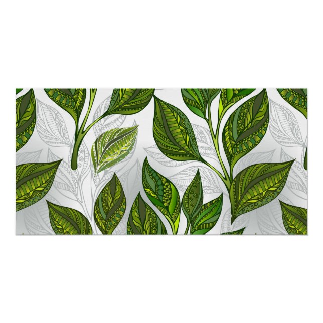 Poster Motif sans couture avec Feuilles de thé vert (Devant)
