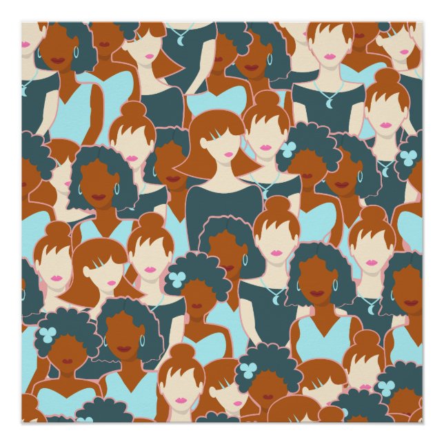 Poster Motif sans couture avec filles noires et blanches (Devant)