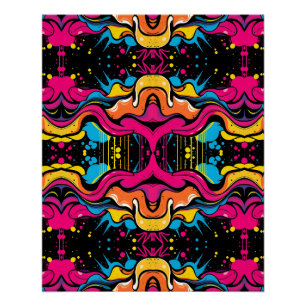 Poster Motif sans couture de vague psychédélique néon