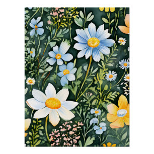Poster Motif sans couture Fleurs sauvages d'aquarelle rét
