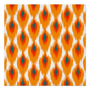 Poster Motif tribal abstrait orange de diamant de Teal