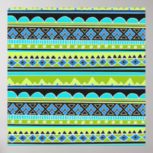 Poster Motif tribal vert et bleu au néon