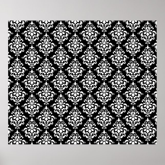 Poster Motif Vintage de Damas noir blanc 1 (Devant)