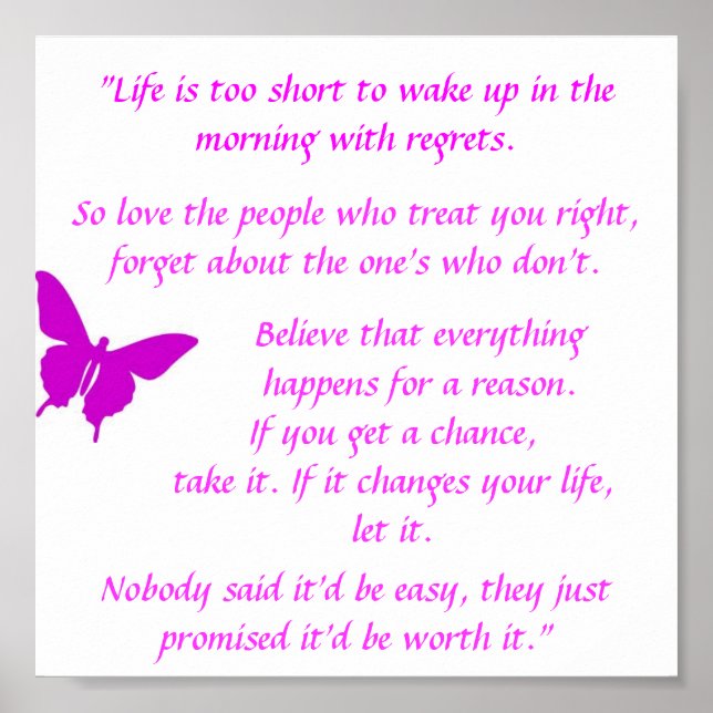 Poster Motivant "La Vie Est Trop Courte" (Devant)