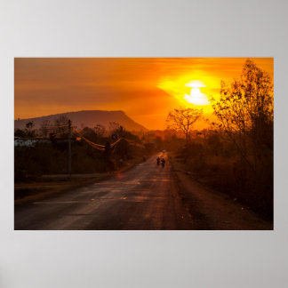 Poster Moto au coucher du soleil