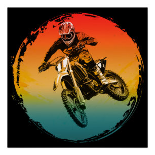 Poster motocycliste de moto cross vintage moto