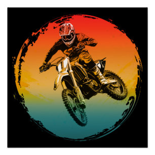 Poster motocycliste de moto cross vintage moto