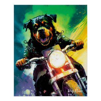 Poster Motorcycle, Motorbike - Rottweiler Dog 001