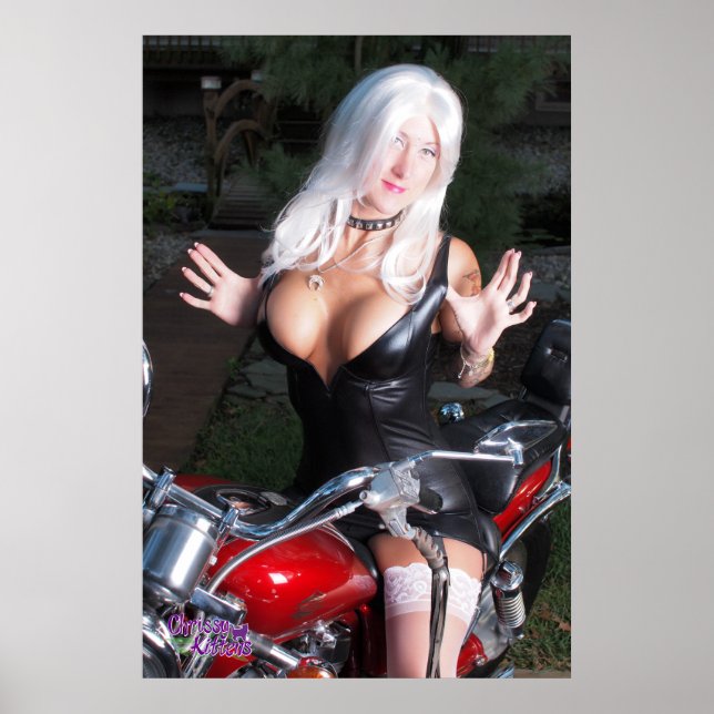 Poster Motorcyle rouge Chrissy Kittens de 36 po x 24 po (Devant)