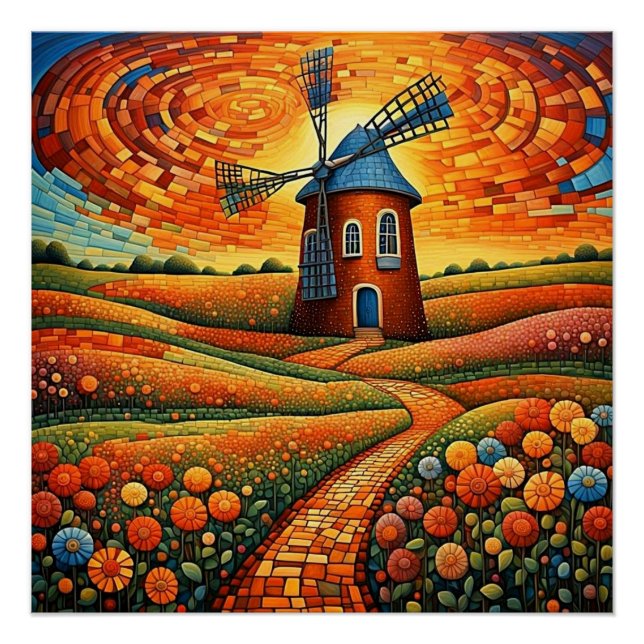 Poster Moulin au coucher du soleil 1 (Devant)
