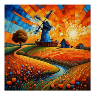 Poster Moulin au coucher du soleil 5